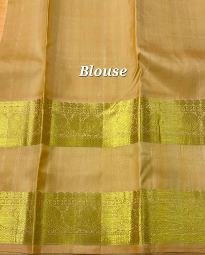 Dark Navapazham color with sandal beige rettapate thodar buttas korvai