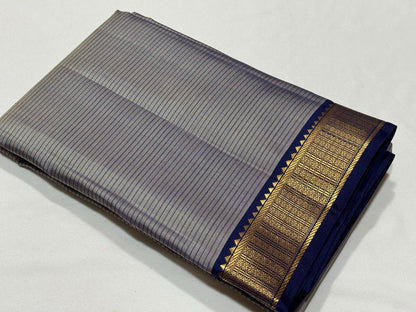 Grey with navy blue self stripes handwoven