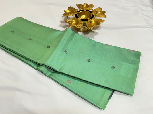 Mint green with turquoise blue/grey double pallu