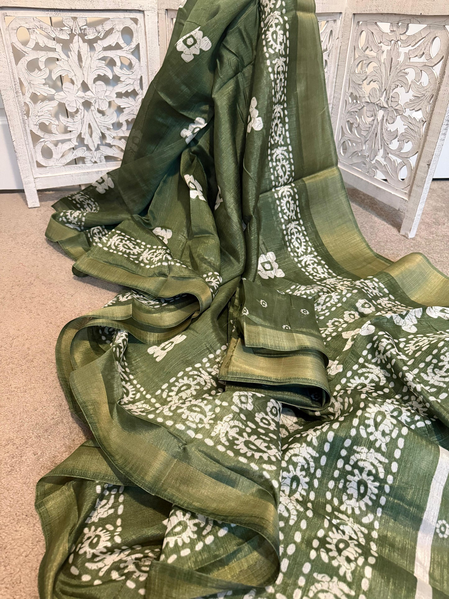 Tussar silk olive green