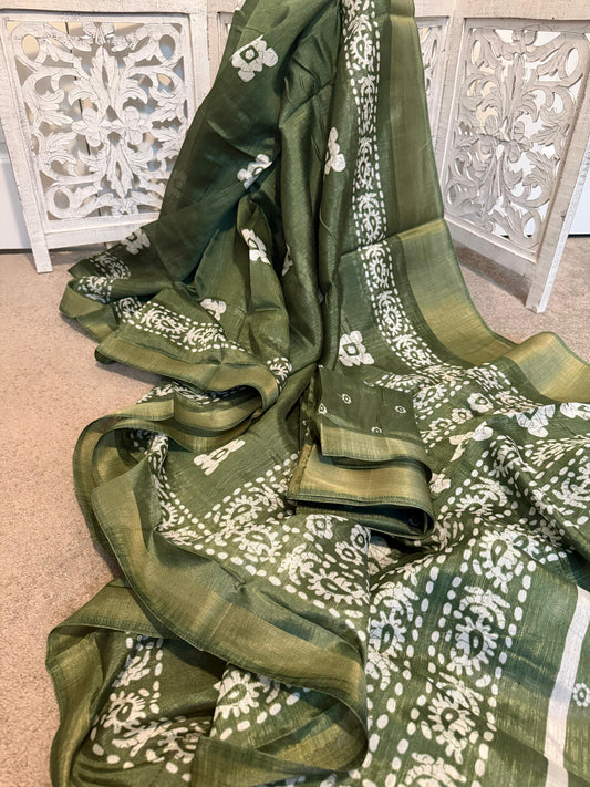 Tussar silk olive green