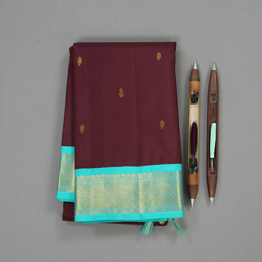 Dark brown / sea blue buttas korvai