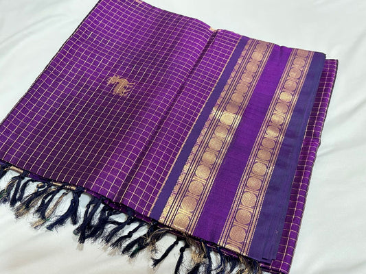 Dark purple with gold deer buttas in Zari checks