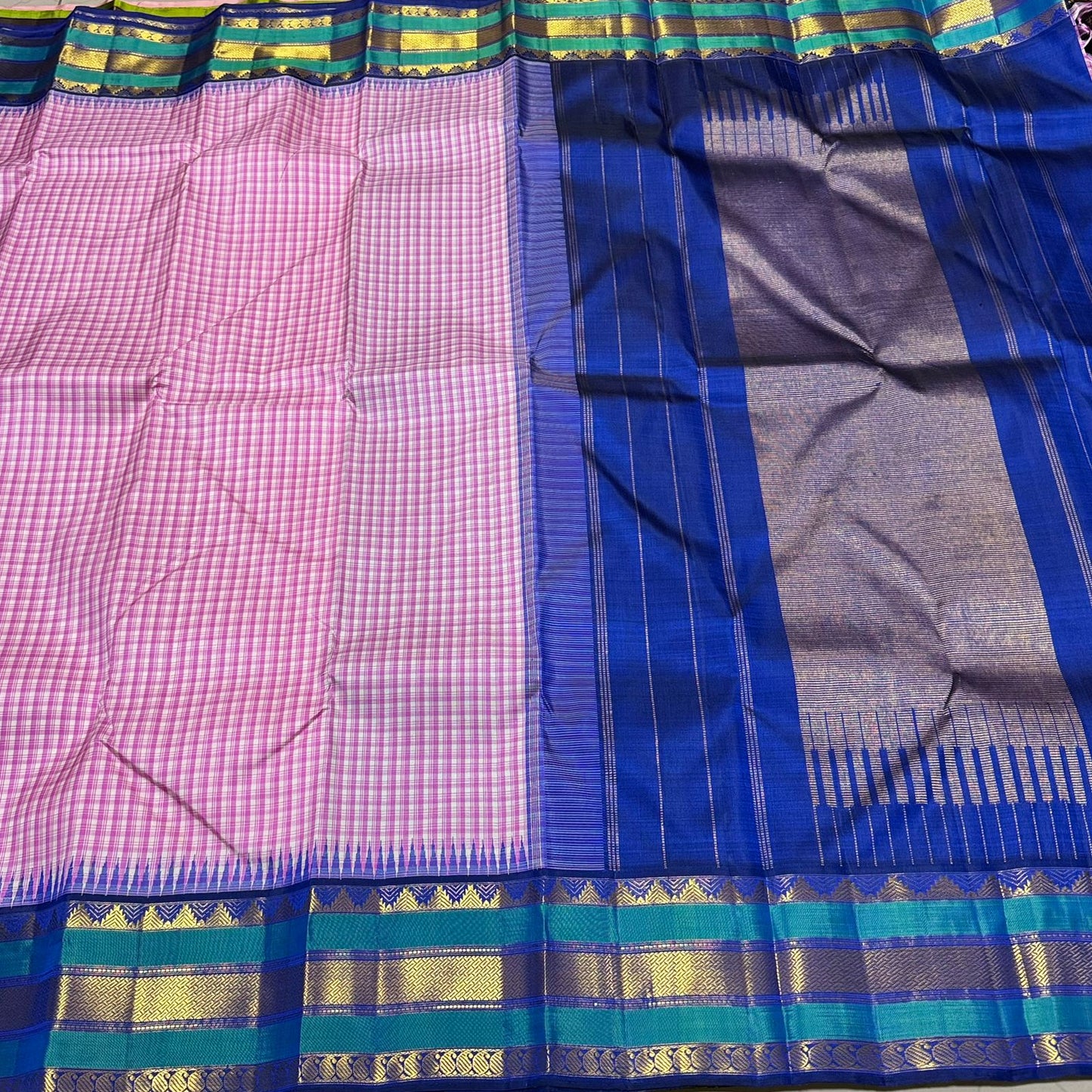 Soft Pink / Off white blue / green Podikattam korvai