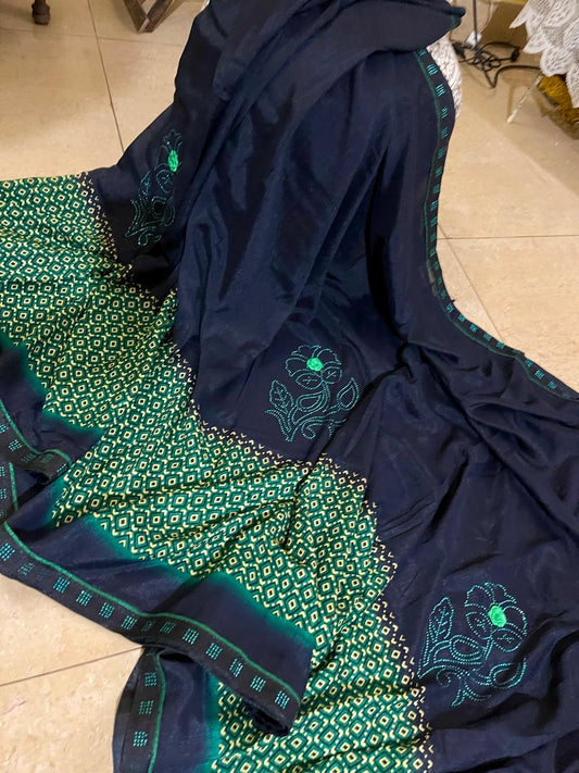 Black / sea green georgette