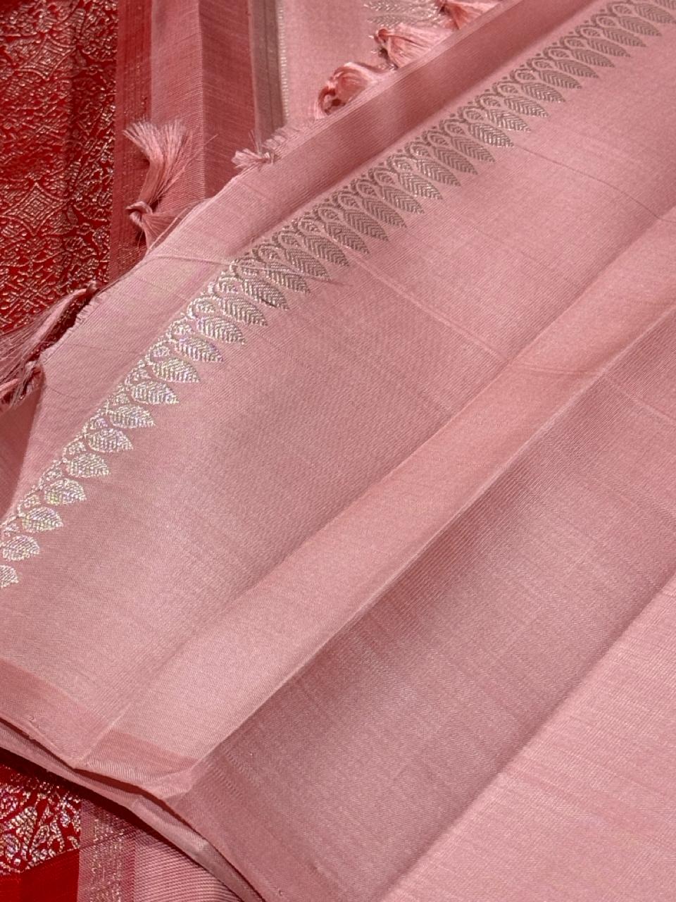 Red with baby peachish pink jacquard