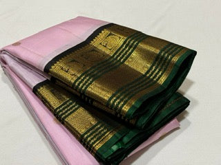 Lavenderish pink with dark purple bottle green buttas korvai