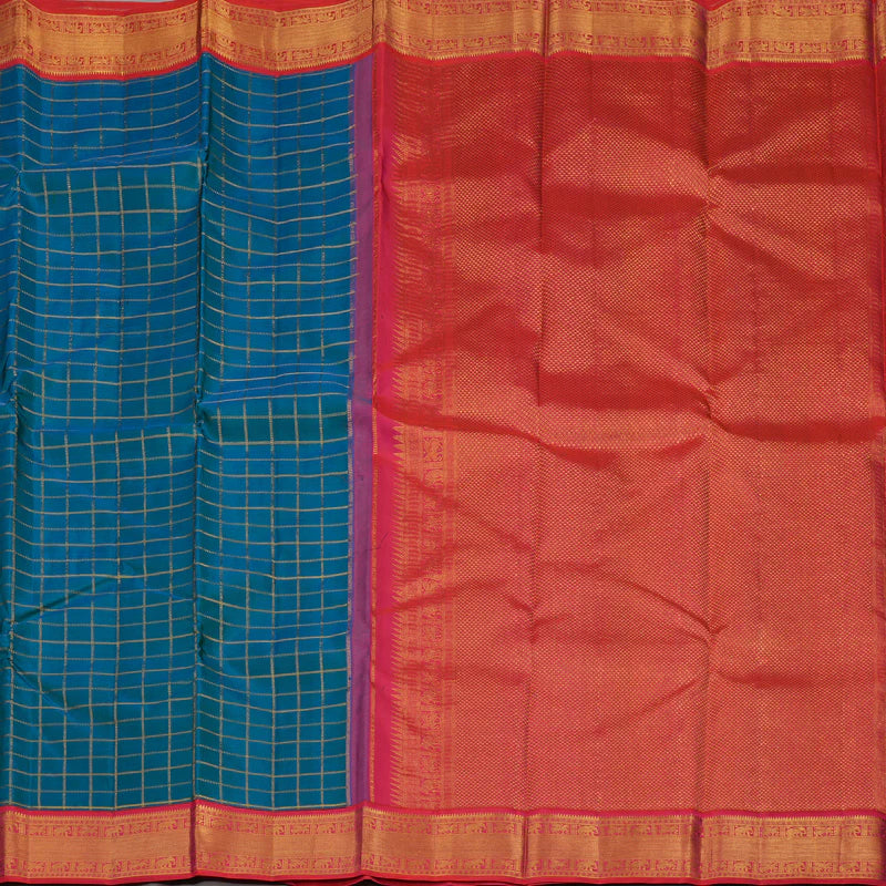 Peacock blue / Rani Pink Zari checks