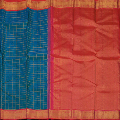 Peacock blue / Rani Pink Zari checks