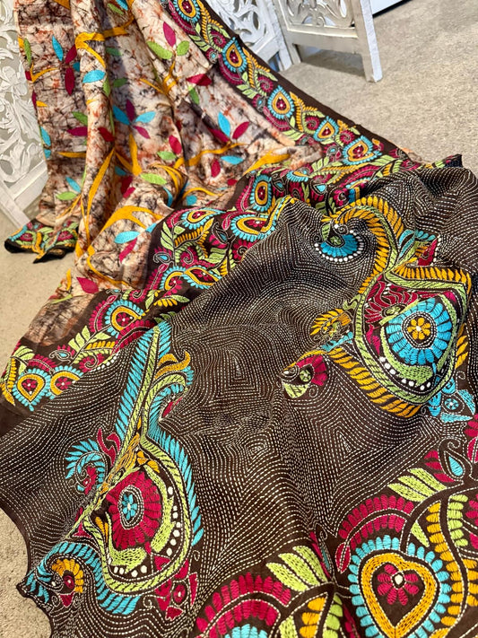 Tussar silk with batik , applique &kantha