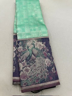 Pastel green / blue peacock floral border