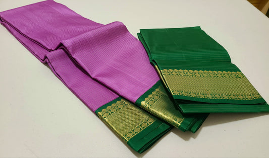 Lilac/bottlegreen Zari checks korvai
