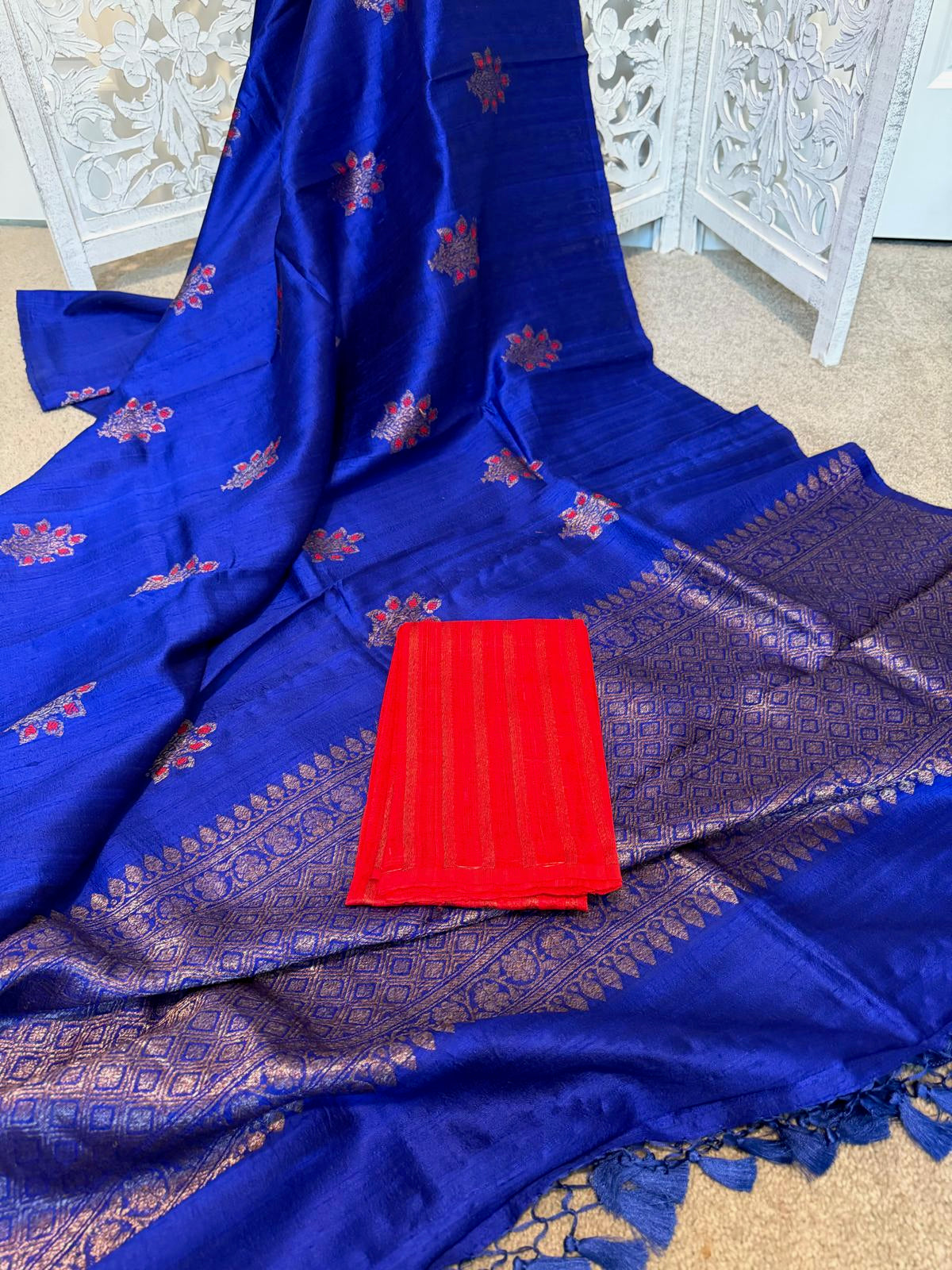 Royal blue Minakari tussar Benarasi