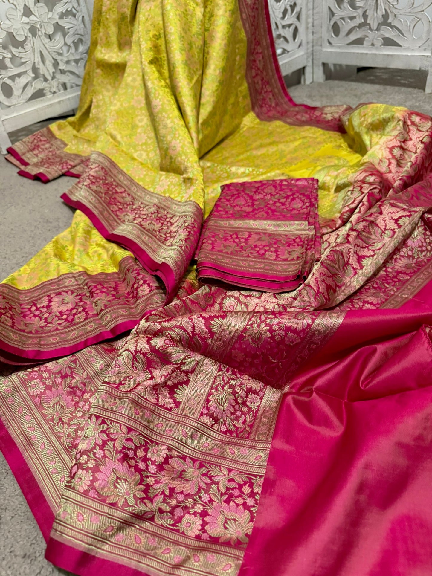 Yellow / purple Jamavar Benarasi