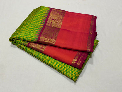 Parrot green / orange / pink muted checks