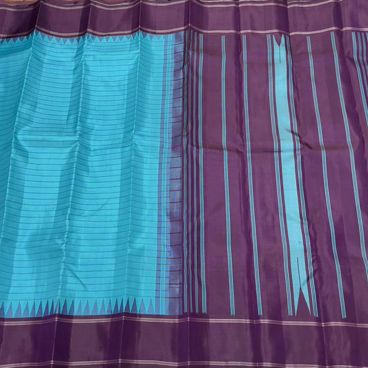 Ananda blue with deep purple veldhari temple border korvai