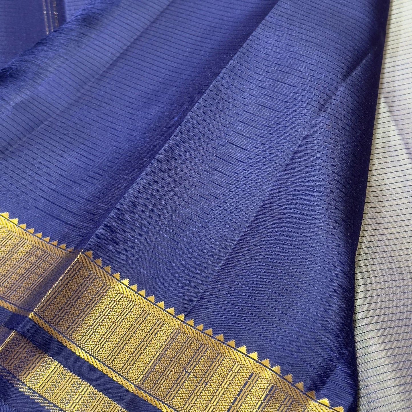 Grey with navy blue self stripes handwoven