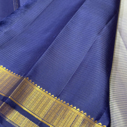 Grey with navy blue self stripes handwoven