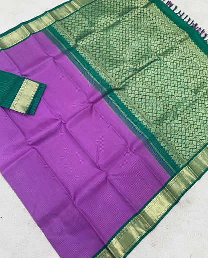 Lilac/bottlegreen Zari checks korvai