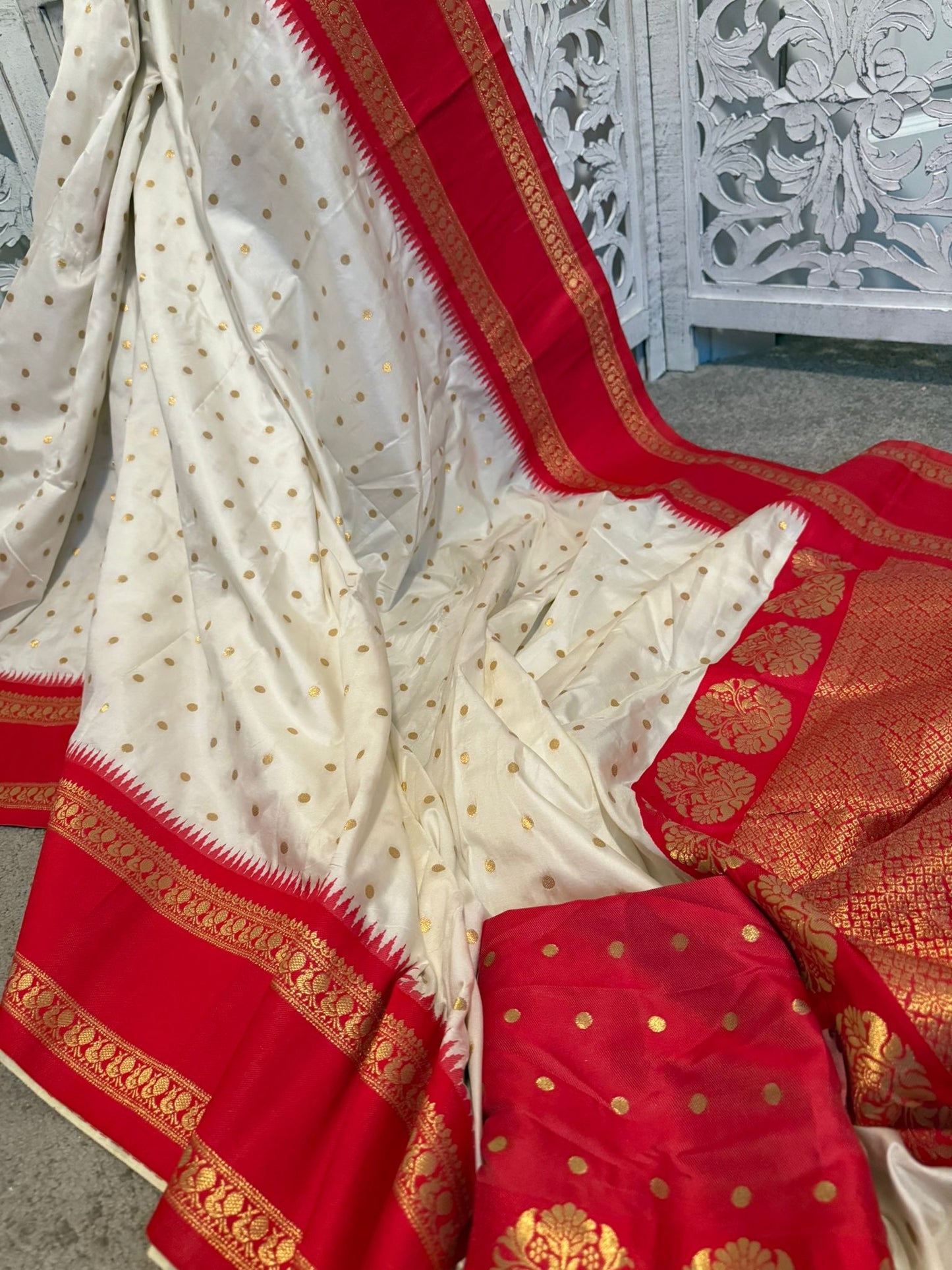 White / orange soft silk benarasi