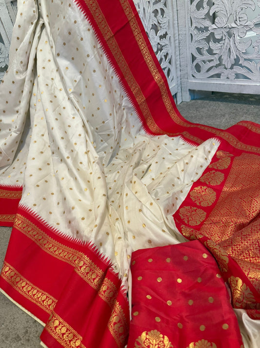 White / orange soft silk benarasi