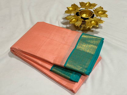 Peach with Turquoise green kili pallu korvai