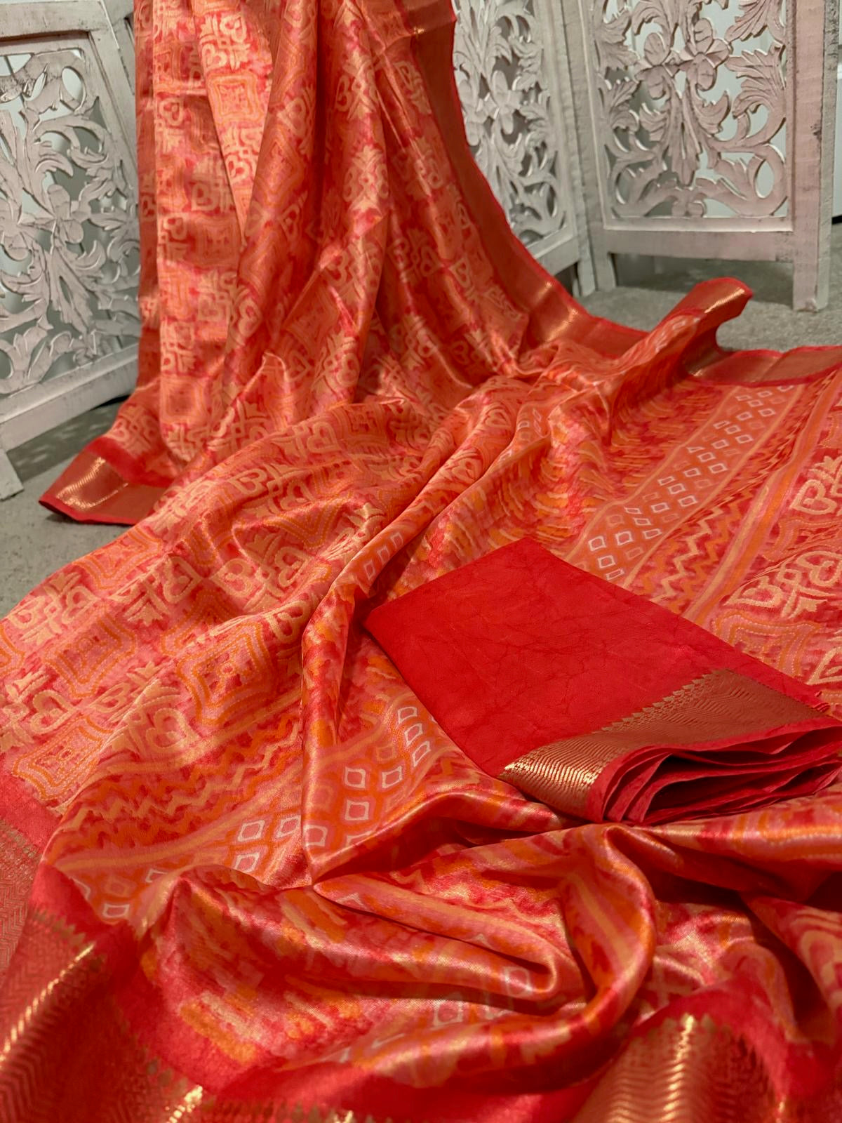 Matka tussar silk dual tone orange