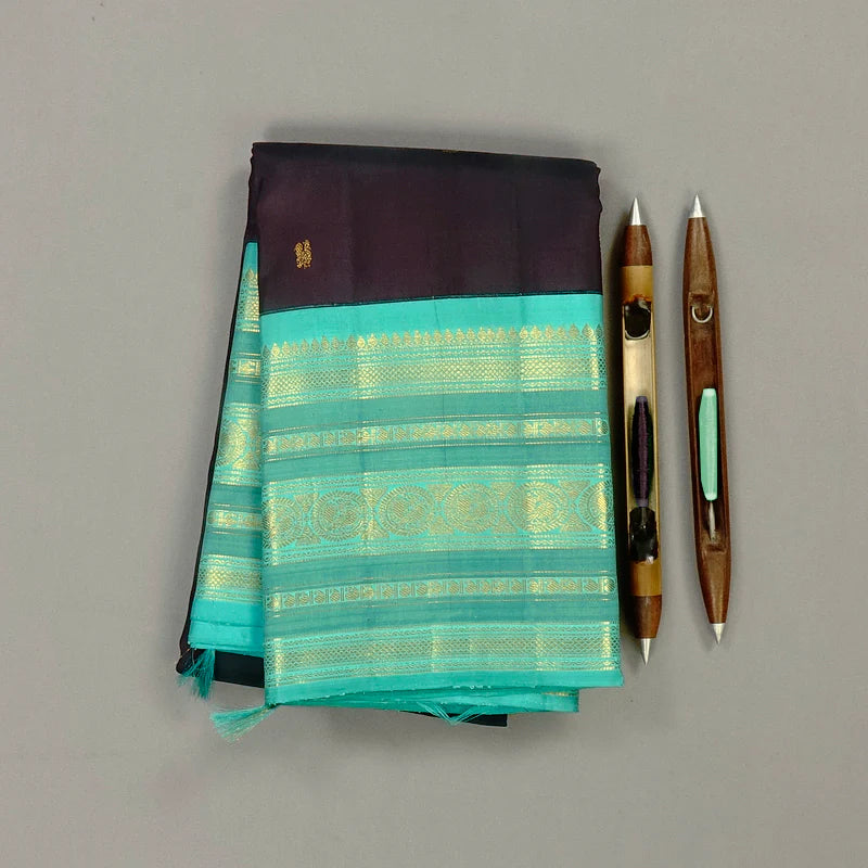 Dark purple Beetlenut / Teal varisaipet buttas korvai