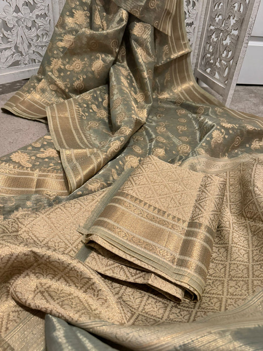 Tissue silk organza grey gold