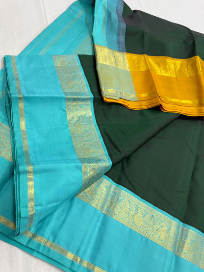 Dark green mustard teal Ganga Jamuna Korvai