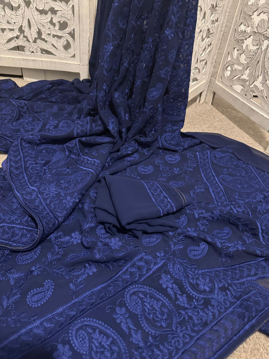 Dark blue / purple Chikkankari on Georgette