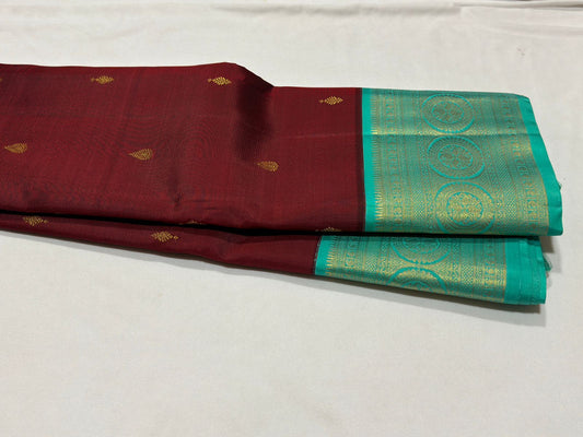 Maroon with acqua blue buttas korvai