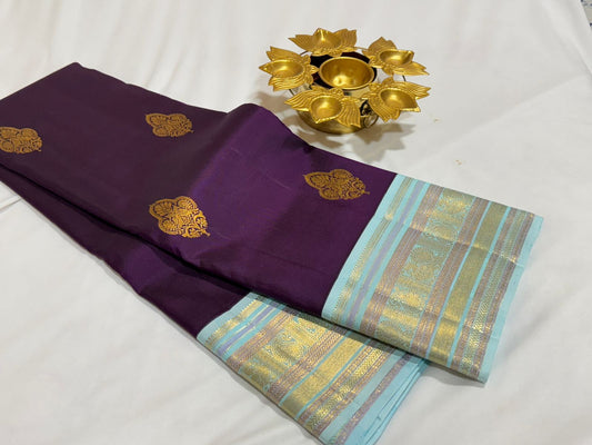 Purple with blue / green dual tone with buttas korvai