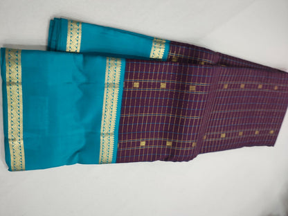 Beetlenut brown / ananda blue checks rettapate