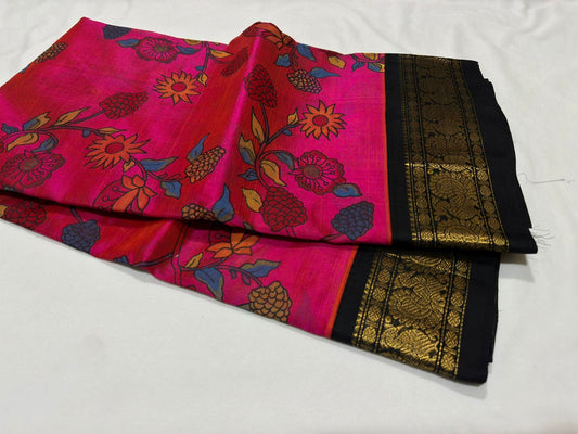 Rani pink with black handblock korvai