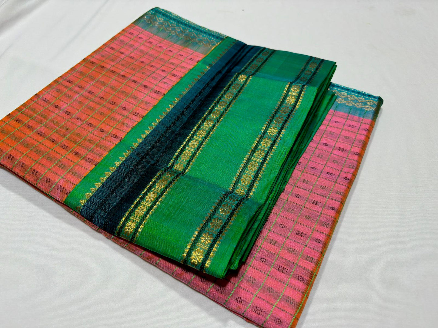 Lakshadeep Korvai peach with teal