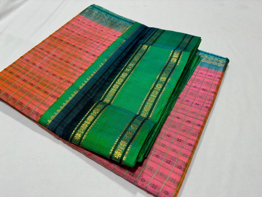 Lakshadeep Korvai peach with teal