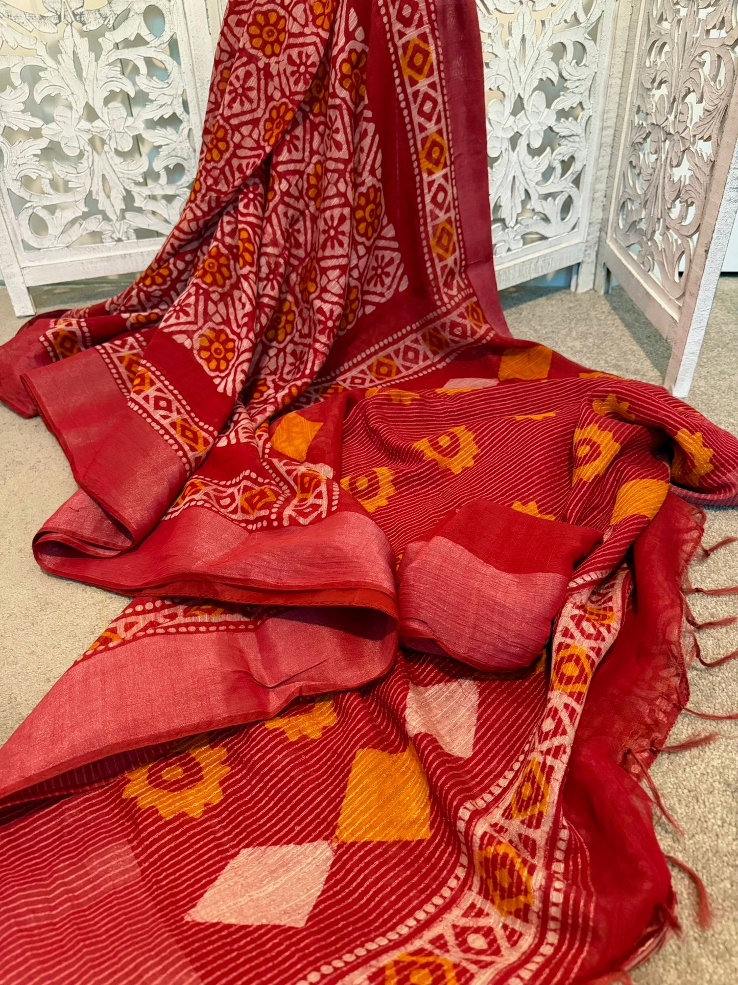 Hand Painted Georgette Linen Handloom Maroon