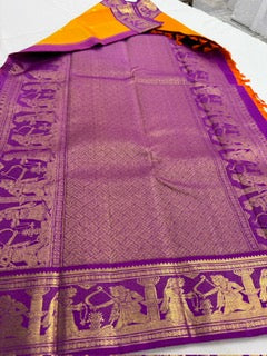 Mango orange / purple Ramayanam theme buttas korvai