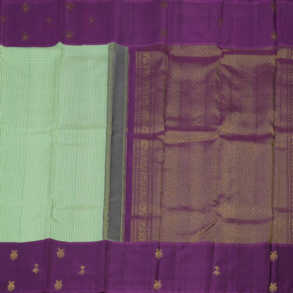 Pista green muted checks with plum purple border korvai