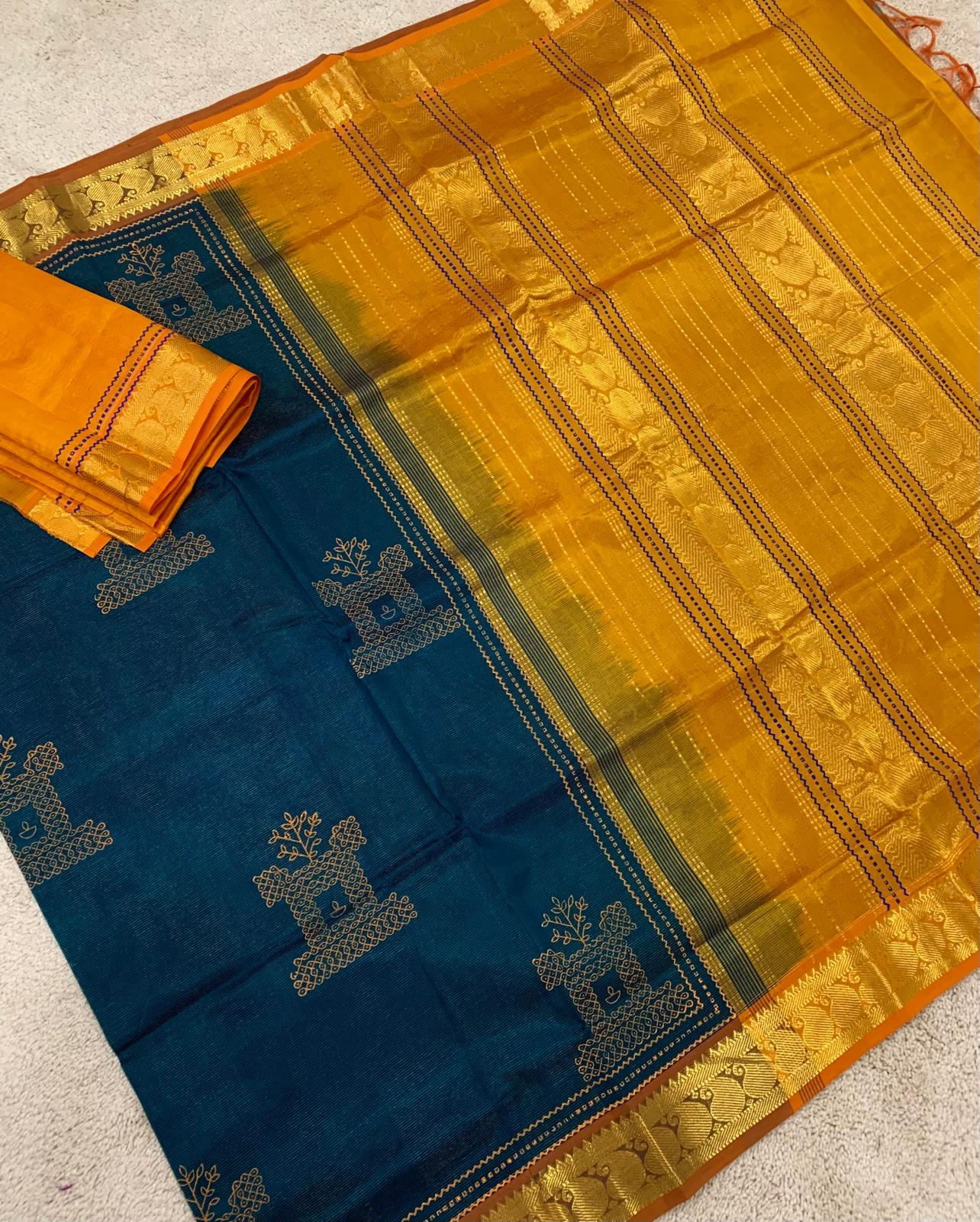 Peacock blue / mustard Vairaoosi prints