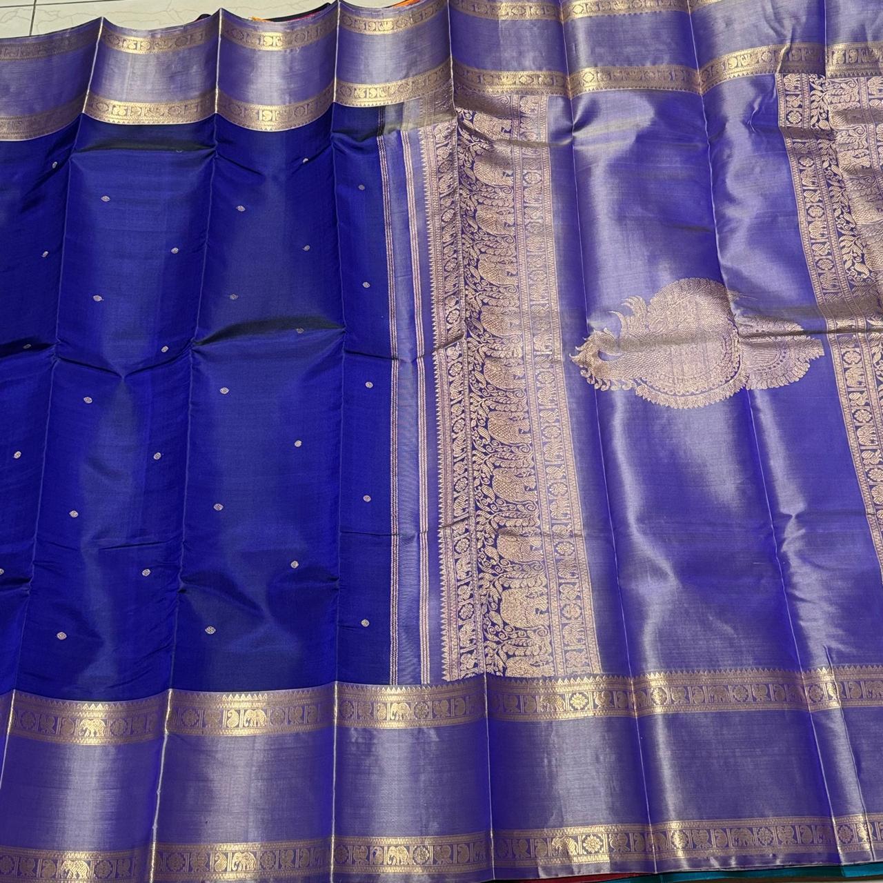 Royal blue with lavenderish blue with rettapate buttas