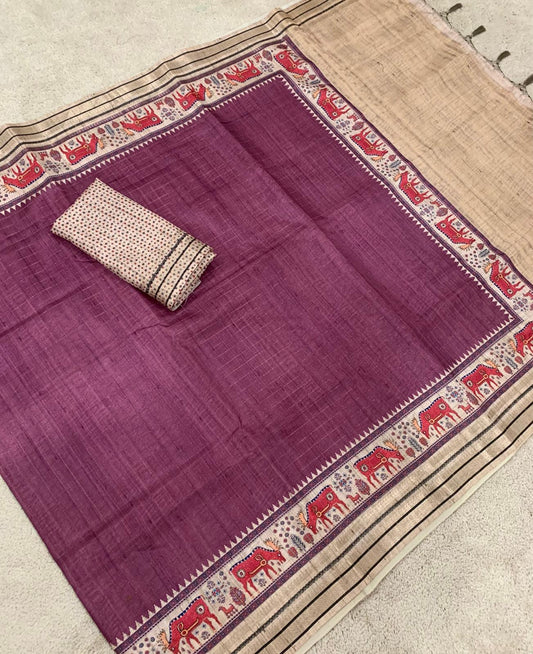 Purple/grape dual tone  Jute tussar fusion