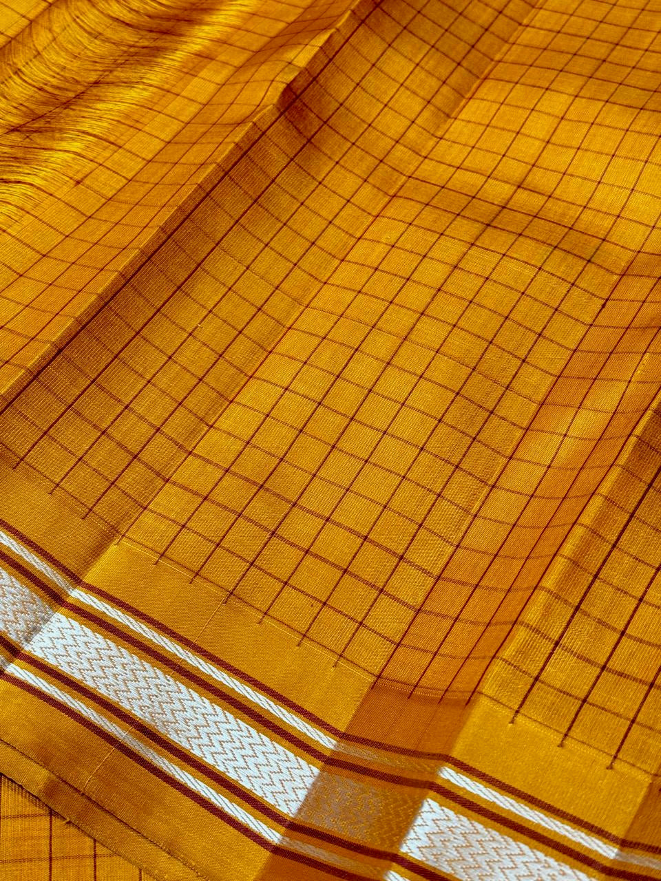 Ivory wheatish brown dual tone/golden mustard checks