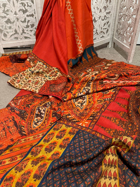 Pure Crepe Tussar Orange