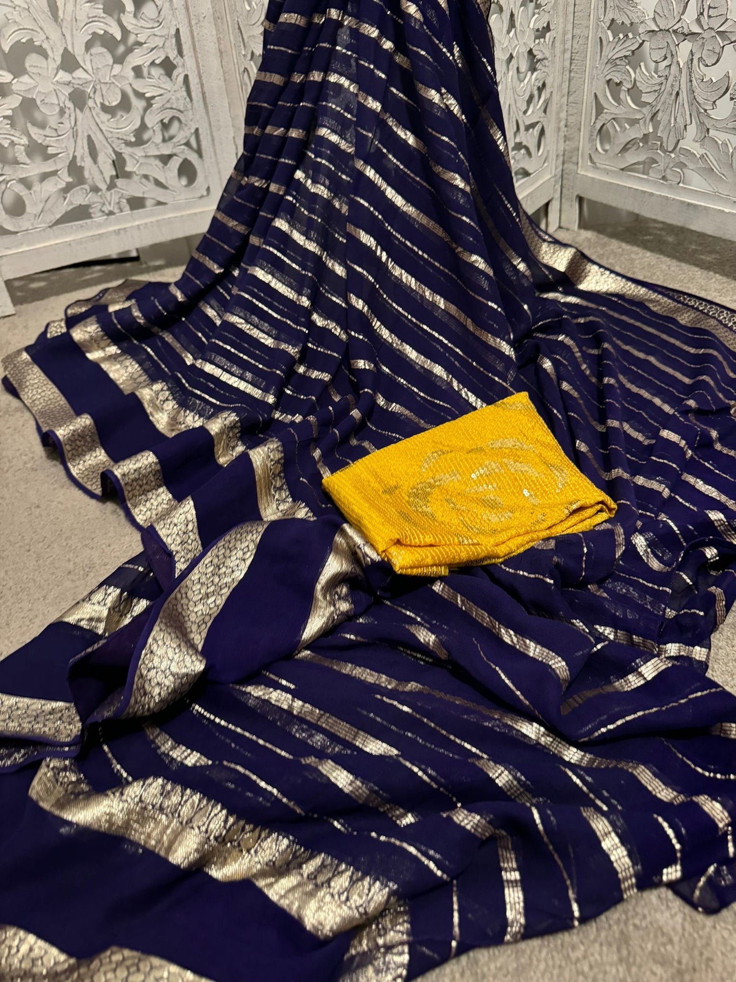 Navy blue leheriya chiffon georgette