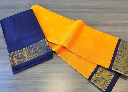 Mango yellow / dark blue buttas korvai