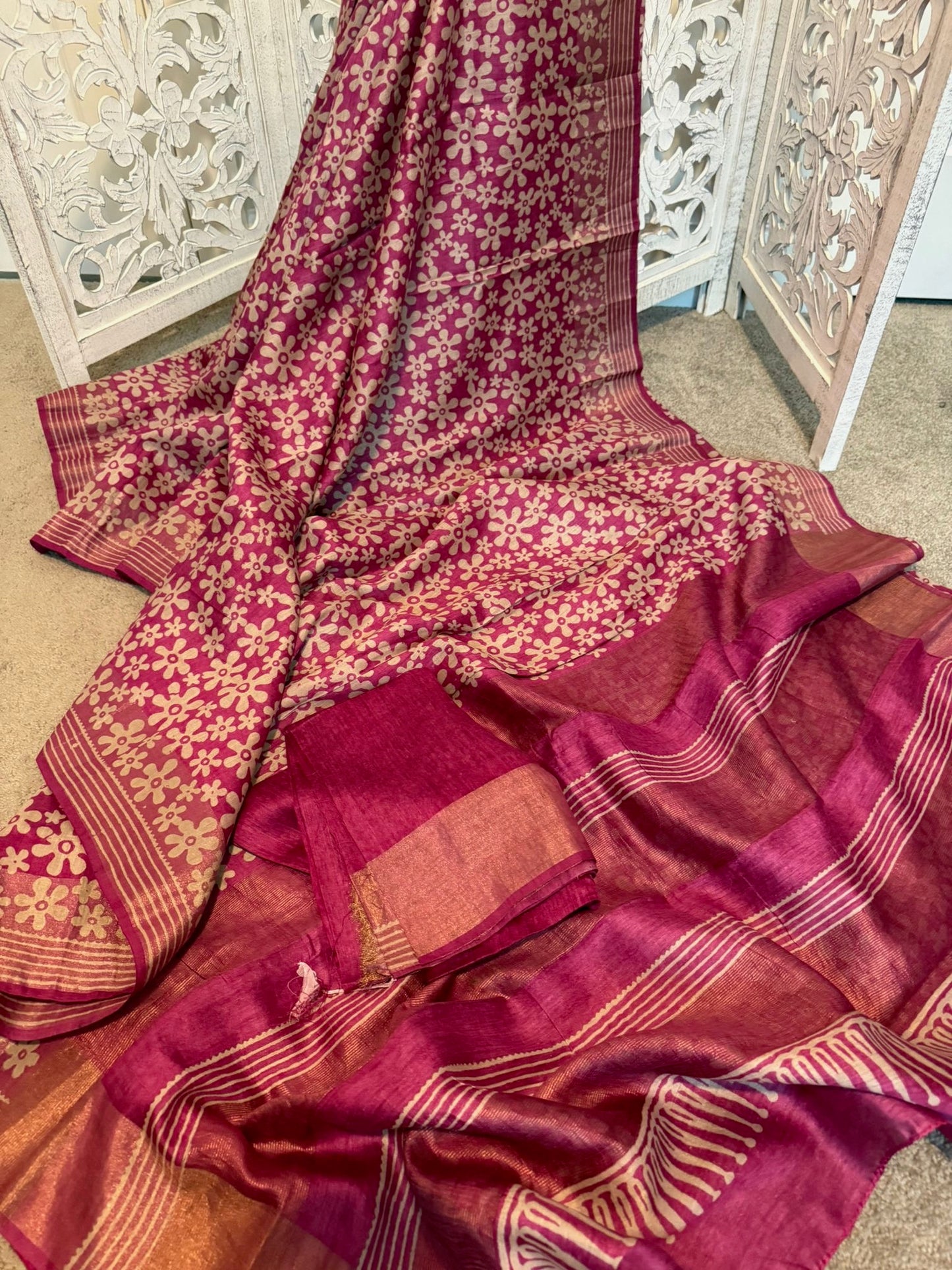 Tussar with pure silk border Maroon