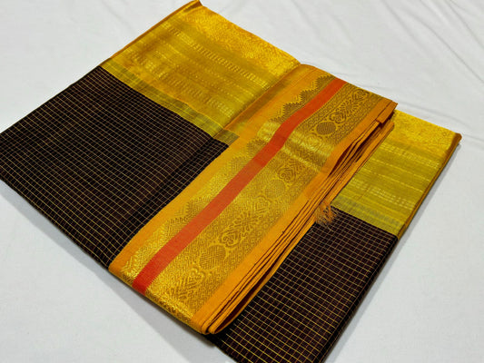 Dark brown/golden mustard podikattam korvai