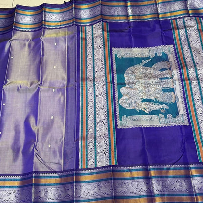 Greyish blue dual tone navanaarikunjaram pallu